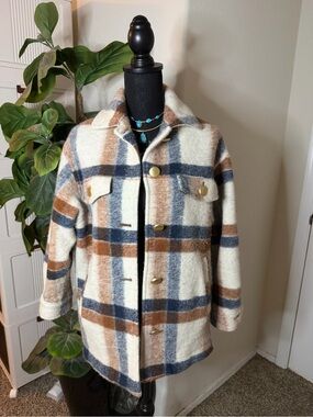 Zara Plaid Jacket - Cream, Blue & Brown